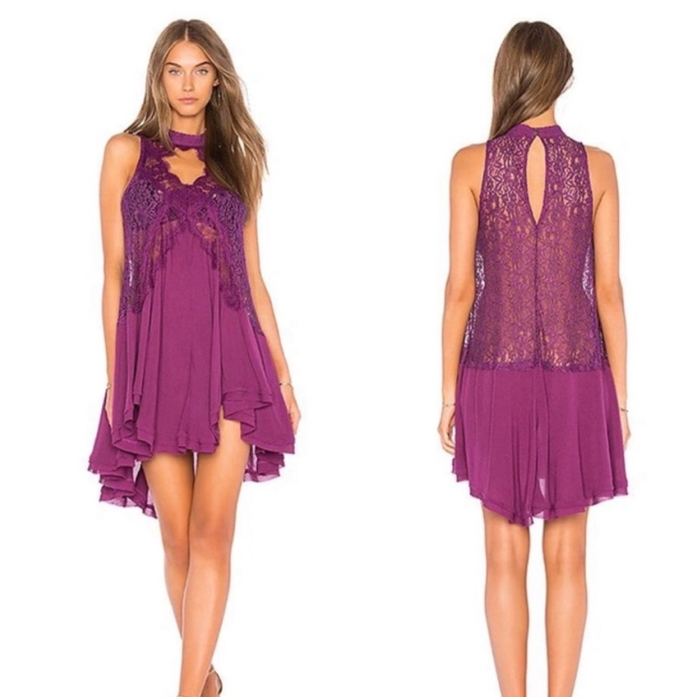 Free People Tell Tale Heart Sleeveless Plum Lace Tunic Dress